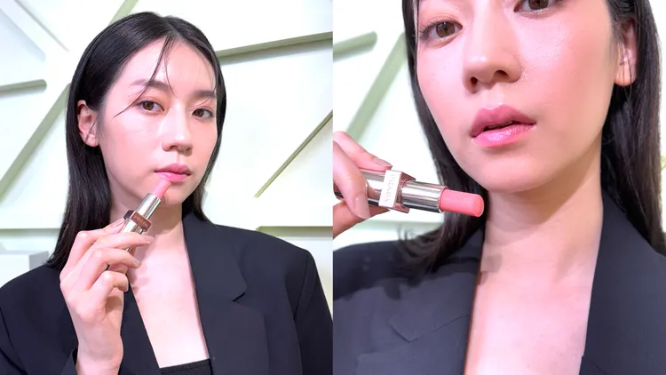 Model示範PRADA原生稜光水唇膏#U016。張家玲攝