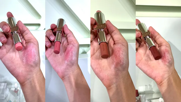 PRADA原生稜光水唇膏（左起）#U016、#U018、#U019、#U020。張家玲攝