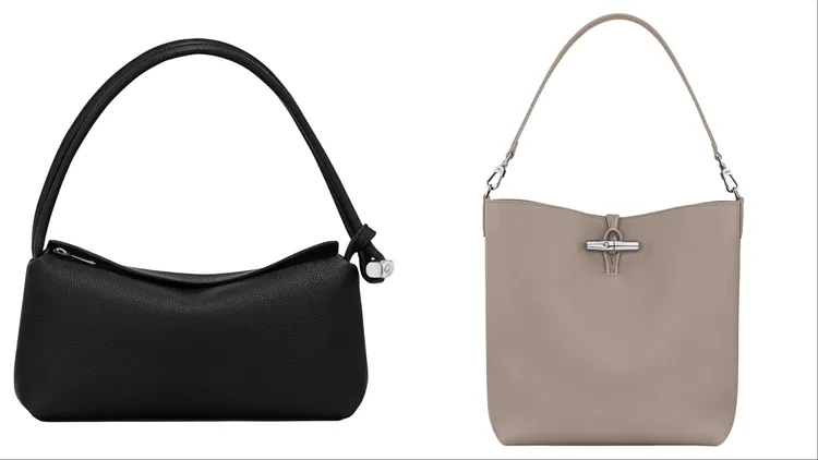 Longchamp Le Roseau斜背袋（左）1萬9000元、LE ROSEAU肩背袋（右）2萬8300元。品牌提供