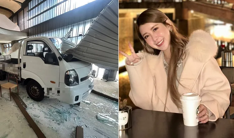 捲入小三風波的網紅饅頭媽（右），日前張姓男友精品店被人開車衝撞，前夫的茶行也被小貨車蓄意衝撞。民眾提供