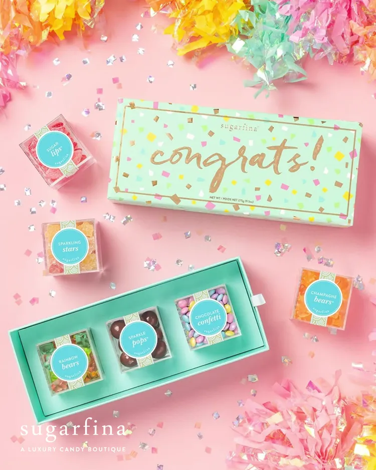 【Congrats! 祝賀】標語系列，糖果3入DYO禮盒，建議售價1,690元。Sugarfina提供