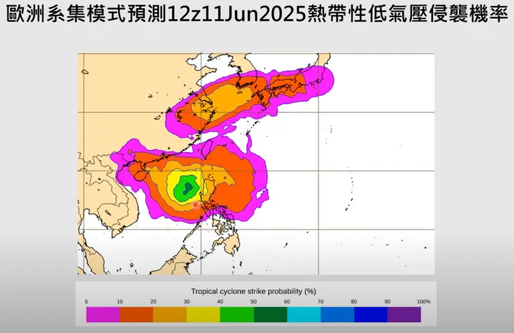 賈新興表示，11日晚上8點約有4至6成的機率有熱帶性低氣壓生成。翻攝自台灣整合防災工程技術顧問公司