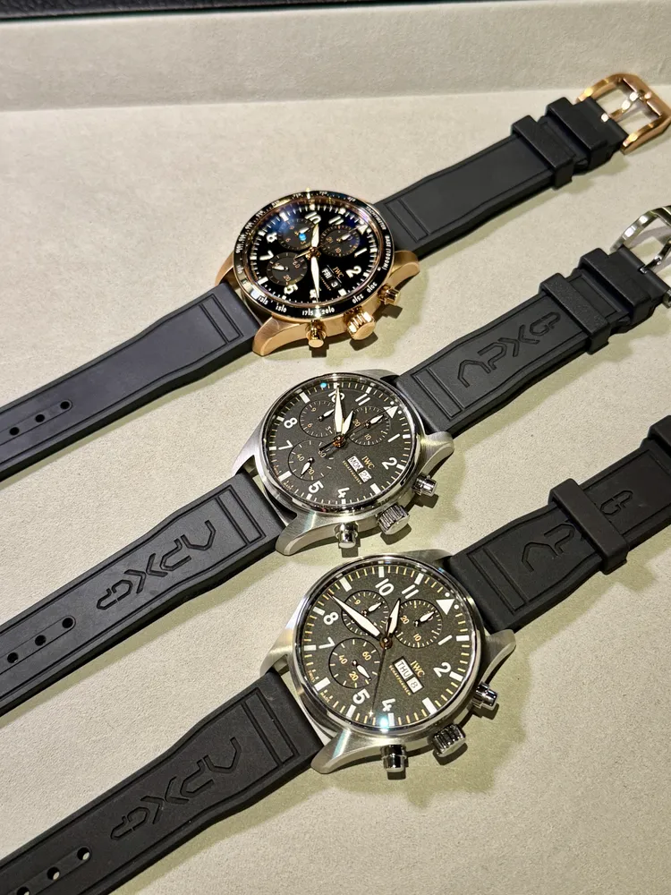 IWC為電影《F1》打造的三款嶄新飛行員計時腕錶。張家玲攝