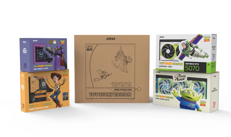全台限量的《玩具總動員》主題桌機，將胡迪、巴斯光年、三眼怪與札克天王等經典角色注入主機板、顯示卡、水冷系統、電源與機殼中。微星提供