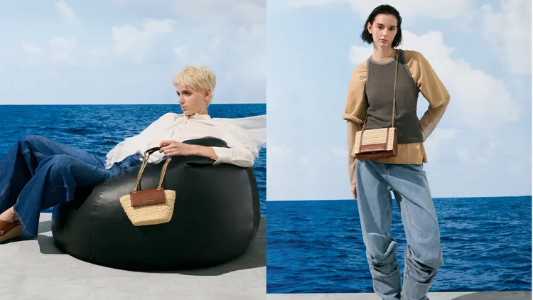 Shalia草編系列由自然草編拼接柔軟皮質元素，帶來豐富層次視覺。品牌提供