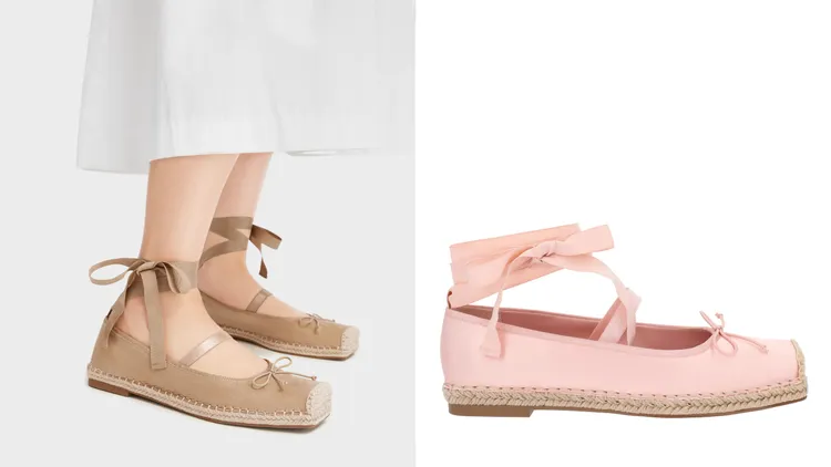 CHARLES & KEITH仿麂皮草編芭蕾舞鞋，各1990元。品牌提供