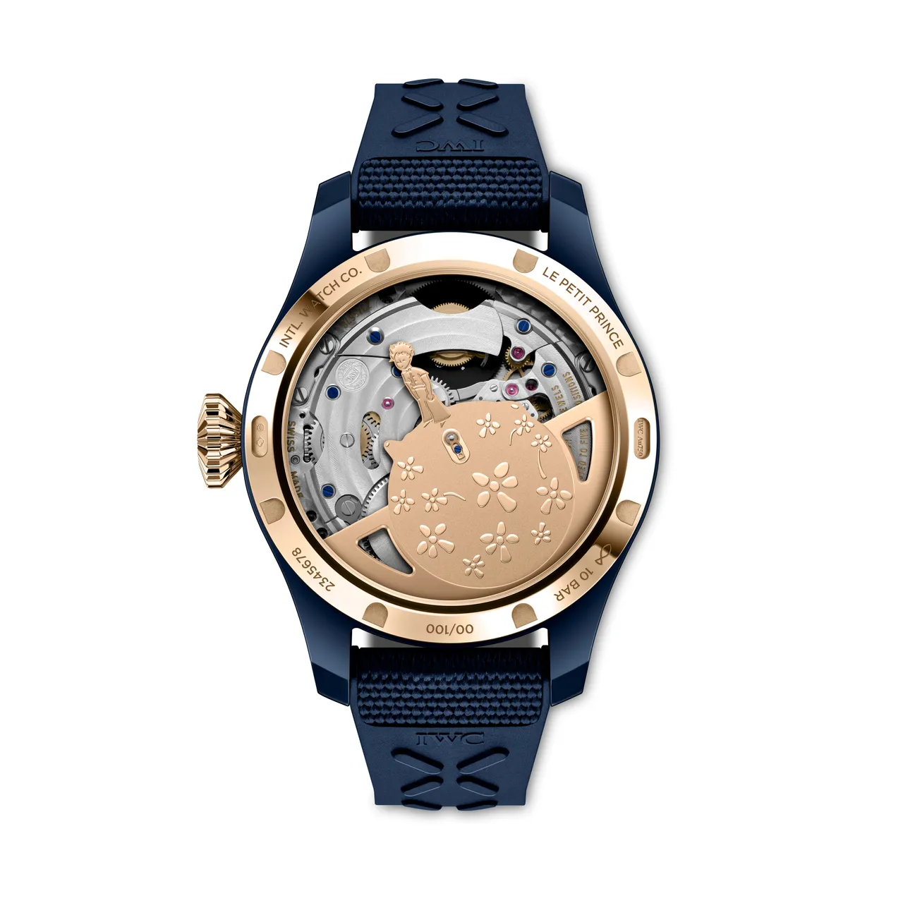 IWC大型飛行員萬年曆小王子陀飛輪腕錶 (型號 IW504901),46.5mm,藍色陶瓷表額,藍色錶盤,藍色橡膠錶帶,IWC萬國錶自製機芯 51950,動力儲存168小時,防水深度100米,限量100只。品牌提供