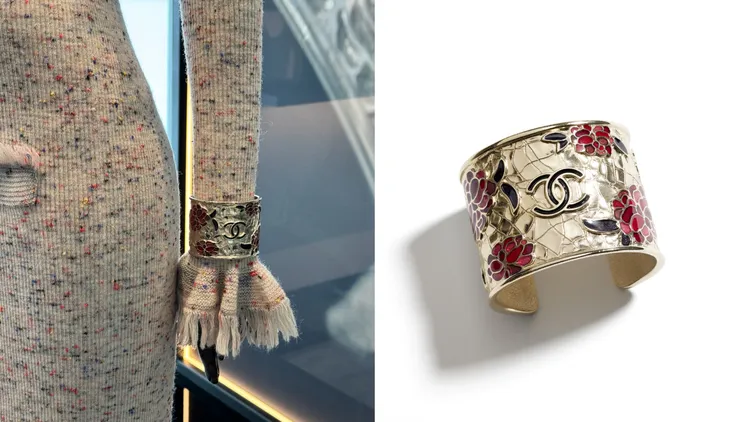 多彩花卉手環，8萬2700元。左圖張家玲攝、右圖品牌提供