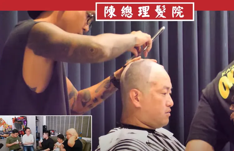 陳柏惟昨晚在「陳總理髮院」直播剃光頭。翻攝陳柏惟YT
