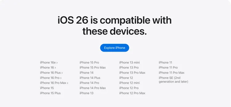 iOS 26正式剔除2018年推出的iPhone XR、iPhone XS與iPhone XS Max三款機型。Apple官網