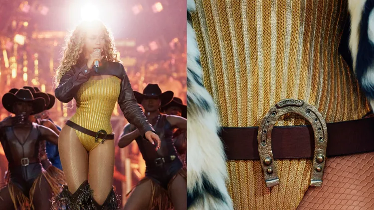 碧昂絲在日前於法國巴黎舉行的《Cowboy Carter》巡迴演唱會上穿著全套訂製LOEWE造型。品牌提供