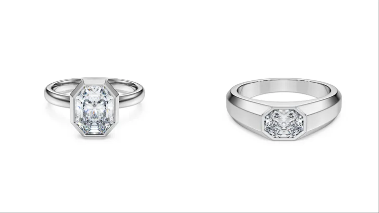 SWAROVSKI Octagon包邊戒指（左）14萬5000元、Octagon環戒（右）11萬1000元。品牌提供