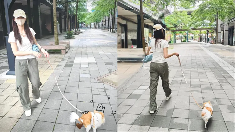 周子瑜換上白色T恤、墨綠色工裝褲，並搭配Diesel水藍色褶皺皮革肩背包。翻攝周子瑜IG