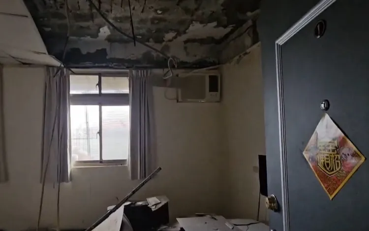 書香社區內部天花板與牆壁剝落，每立方混凝土氯離子超標20倍，超過7成住戶想要都更卻等了20年。翻攝畫面