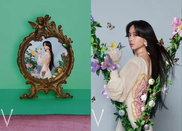 蔡依林以米色蝴蝶刺繡洋裝穿出溫柔風格。翻攝蔡依林微博