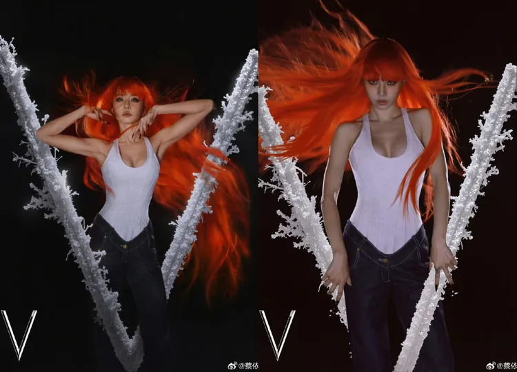 蔡依林以簡約白色背心曬出豐滿北半球。翻攝蔡依林微博