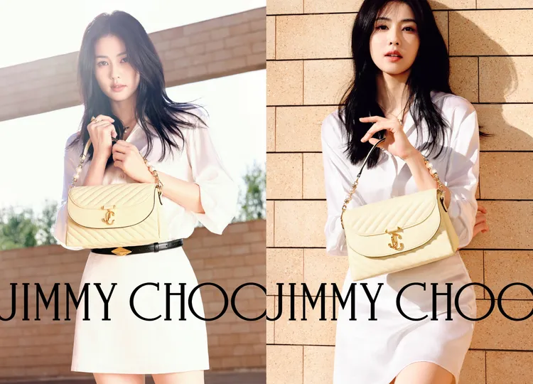 白鹿以白色裙裝搭配鵝黃色CURVE手袋。品牌提供