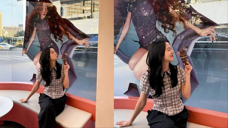 Jisoo身上的格紋上衣為韓國小眾品牌LARTIGENT。翻攝Jisoo IG