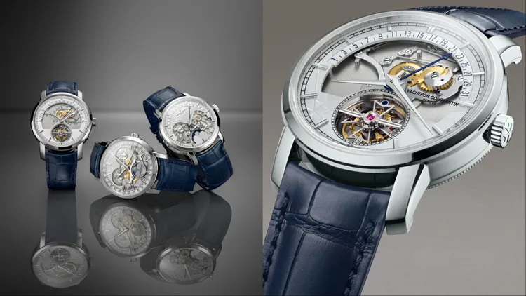 Traditionnelle陀飛輪逆跳日曆鏤雕腕錶（左圖左、右圖）機芯上可見品牌經典馬爾他十字，別具收藏價值。品牌提供