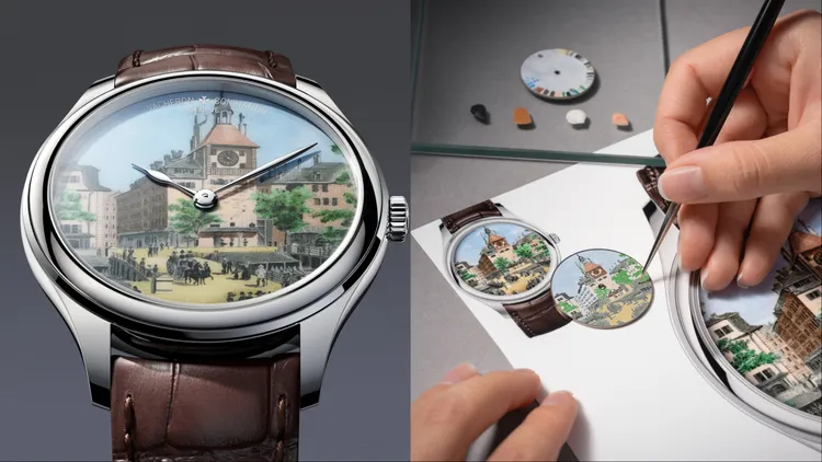大明火琺瑯錶盤搭以微繪琺瑯彩繪工藝復刻鐘樓景色。品牌提供