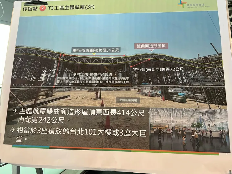 謝金河直擊桃園機場第三航廈施工現場。翻攝謝金河臉書
