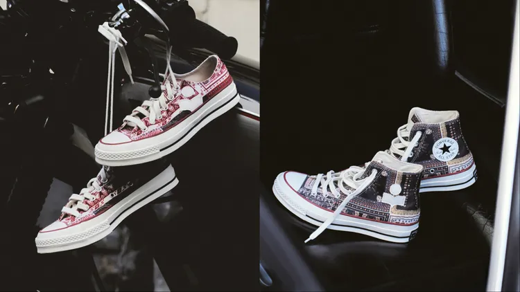 全新聯名鞋將Isabel Marant的印花絲巾圖騰覆蓋在Converse Chuck 70鞋款上。品牌提供