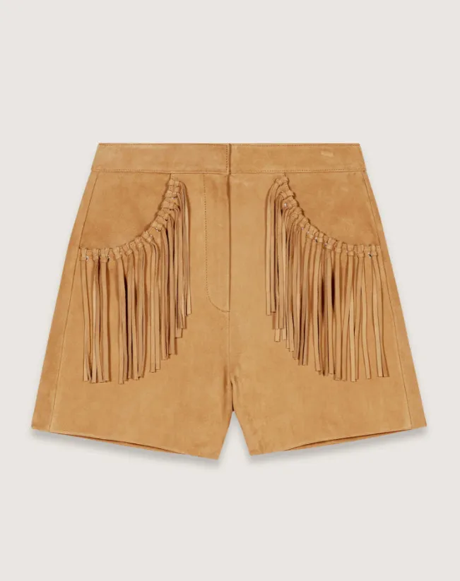 Maje流蘇皮短褲，1萬2990元。品牌提供
