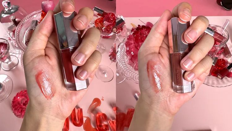 蘭蔻唯我精華果凍唇蜜主打色#27糖漬蜜桃（左）、#40烏龍茶凍（右）。品牌提供