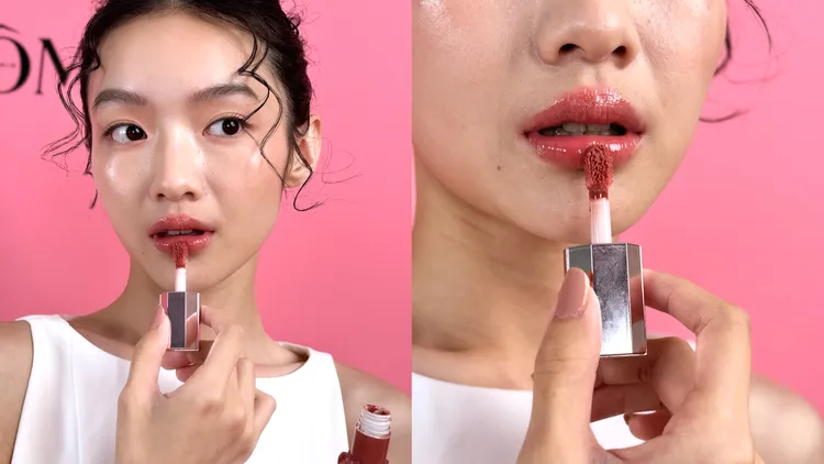 蘭蔻唯我精華果凍唇蜜主打色#40烏龍茶凍（右）。張家玲攝