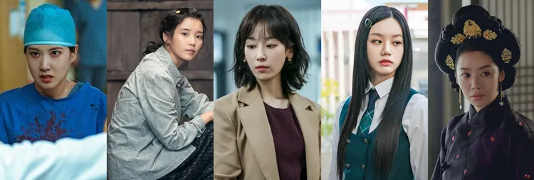 《狂醫魔徒》朴恩斌（左圖起）、《苦盡柑來遇見你》IU、《一箱情緣》徐玄振、《善意的競爭》惠利、《元敬》車珠英入圍視后。Disney+、Netflix、愛奇藝國際站提供