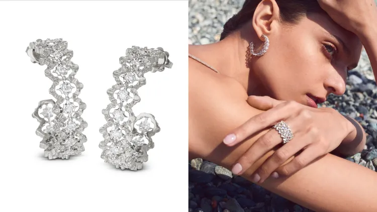 Rombi 系列圈形耳環 (白金)。品牌提供