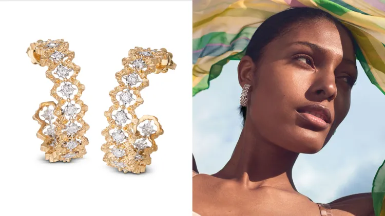 Rombi 系列圈形耳環 (黃金與白金)。品牌提供