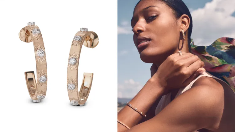 Macri系列圈形耳環 (粉紅金與白金)。品牌提供