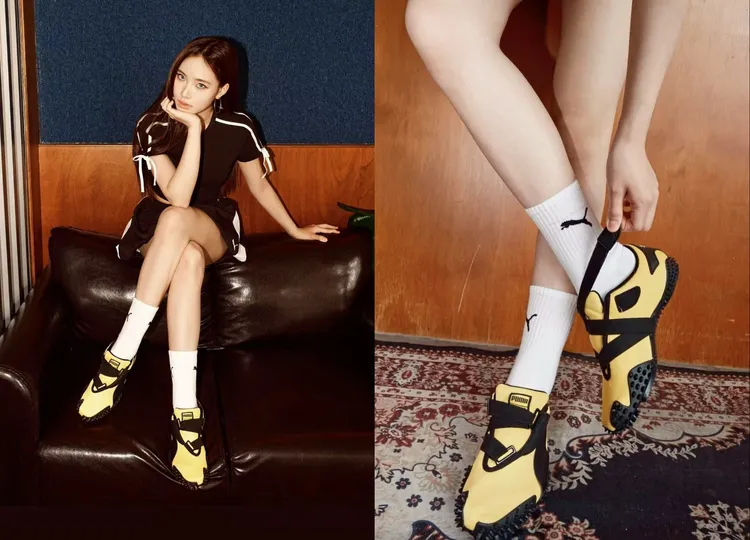 Lily以短版上衣、短裙，並以高飽和亮黃配色的MOSTRO怪獸鞋。翻攝Lily IG