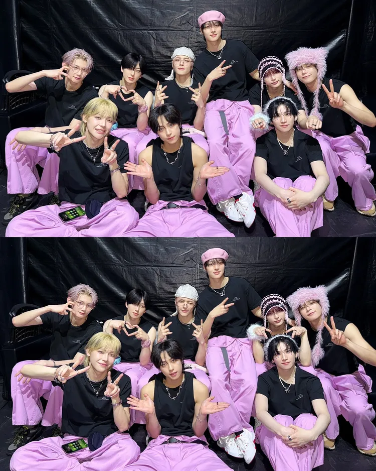 NICHOLAS王奕翔（前排左）帶隊友回台開唱兼當導遊，後台合照看得出好心情。翻攝&TEAM IG