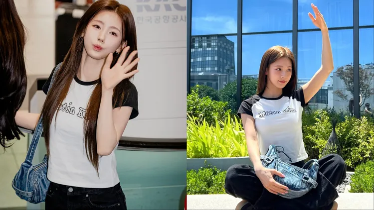 曹薇娟以簡約撞色上衣搭配丹寧半月包，演繹更加隨性的巨星風範。翻攝IG