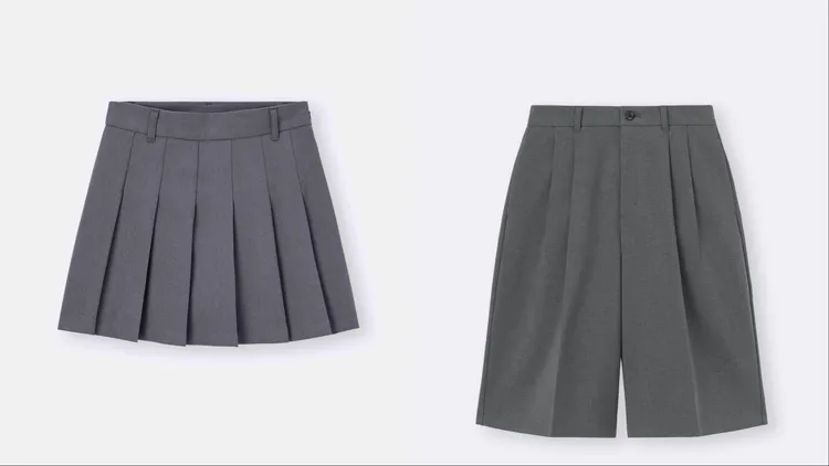 GU百褶褲裙（左）690元、百慕達短褲（右）890元。品牌提供