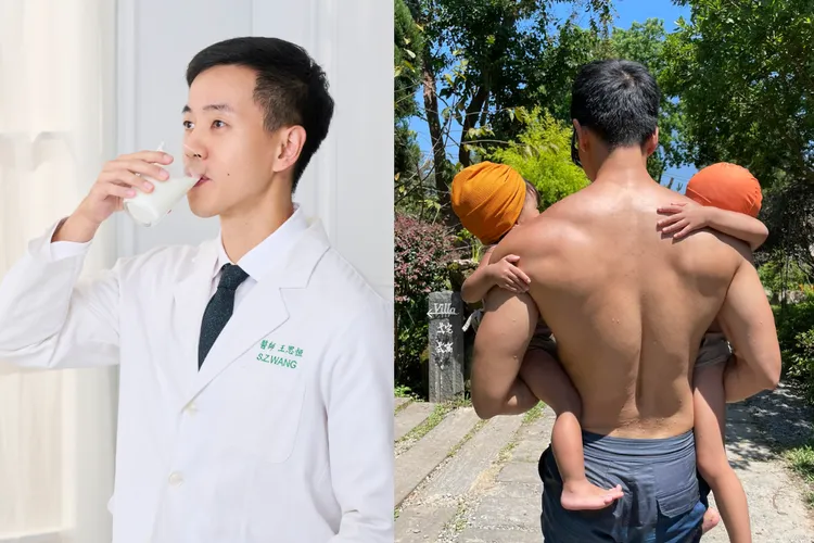 史考特醫師不僅自己愛喝鮮乳，更讓兩個寶貝女兒也天天喝！（右圖/FB＠一分鐘健身教室 ）