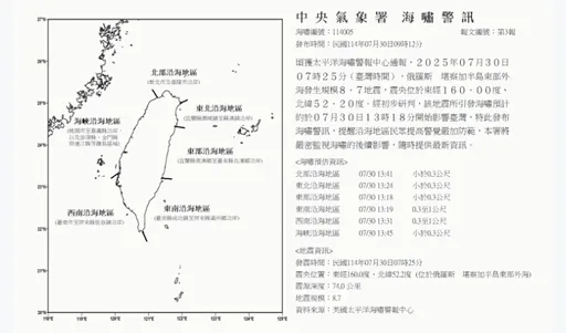 俄8.8強震|氣象署發海嘯警訊!13:18影響台灣 估達1公尺高