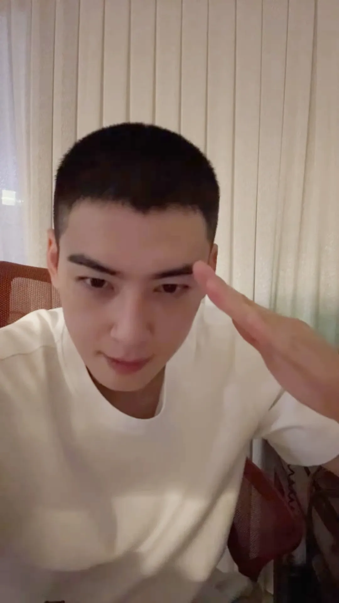 车银优预习当阿兵哥,比出敬礼手势。翻摄车银优YouTube