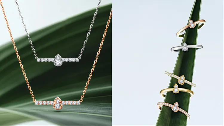 Wulu Mini Solitaire系列將經典葫蘆縮小並在其中鑲嵌2顆璀璨圓鑽。品牌提供