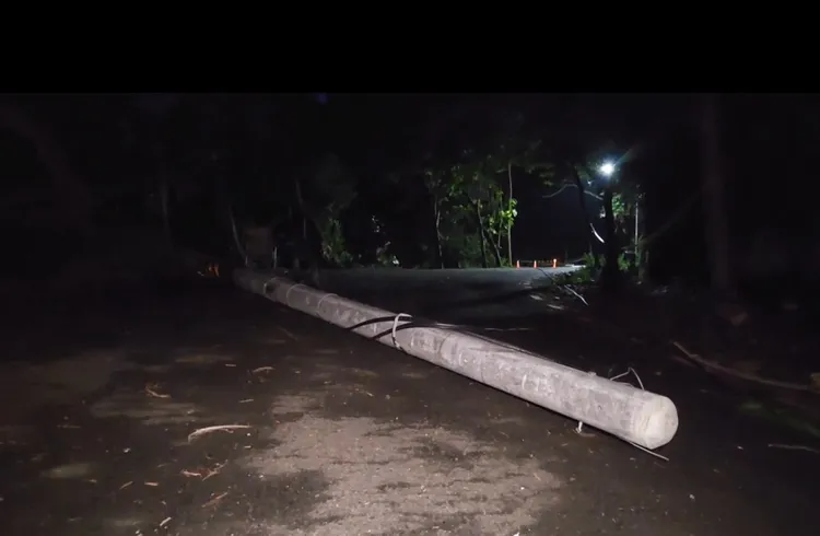 貨車扯到電線，連電桿都拉斷，登山客行經時慘遭砸中，右腳掌開放性骨折，肋骨也斷了。民眾提供
