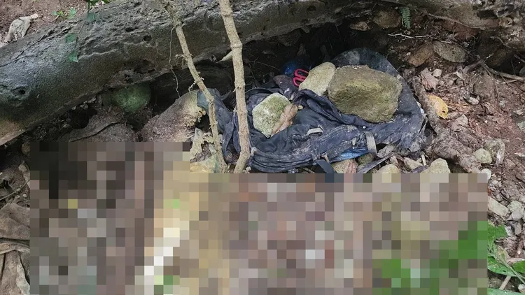 警方現場勘驗發現人類腿骨。翻攝畫面