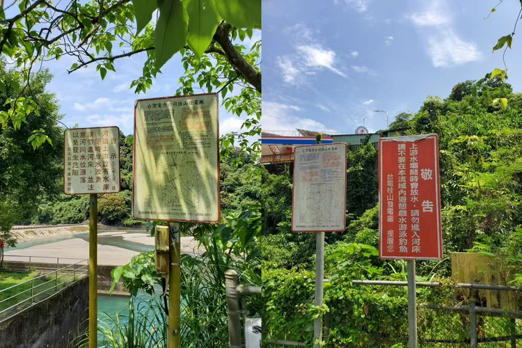 水庫蓄水區旁設立多面警告牌，還附檢舉電話，但民眾照樣當秘境由小徑闖入釣魚玩水，根本無人管。翻攝畫面