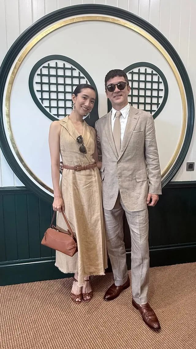 淺野忠信（右）與老婆中田久留美受Ralph Lauren之邀欣賞溫網。翻攝淺野忠信IG