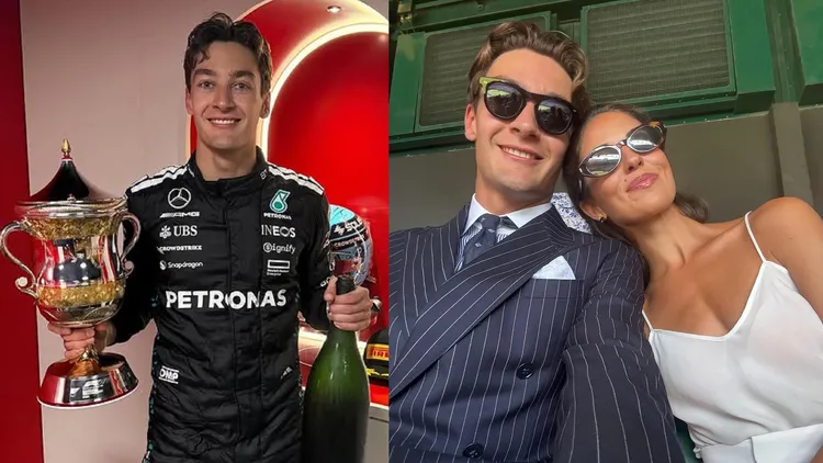 英國賽車手喬治羅素和女友恩愛看球賽。翻攝George Russell IG