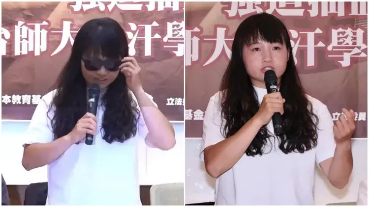 台師大女學生簡奇陞勇敢摘下墨鏡。莊宗達攝
