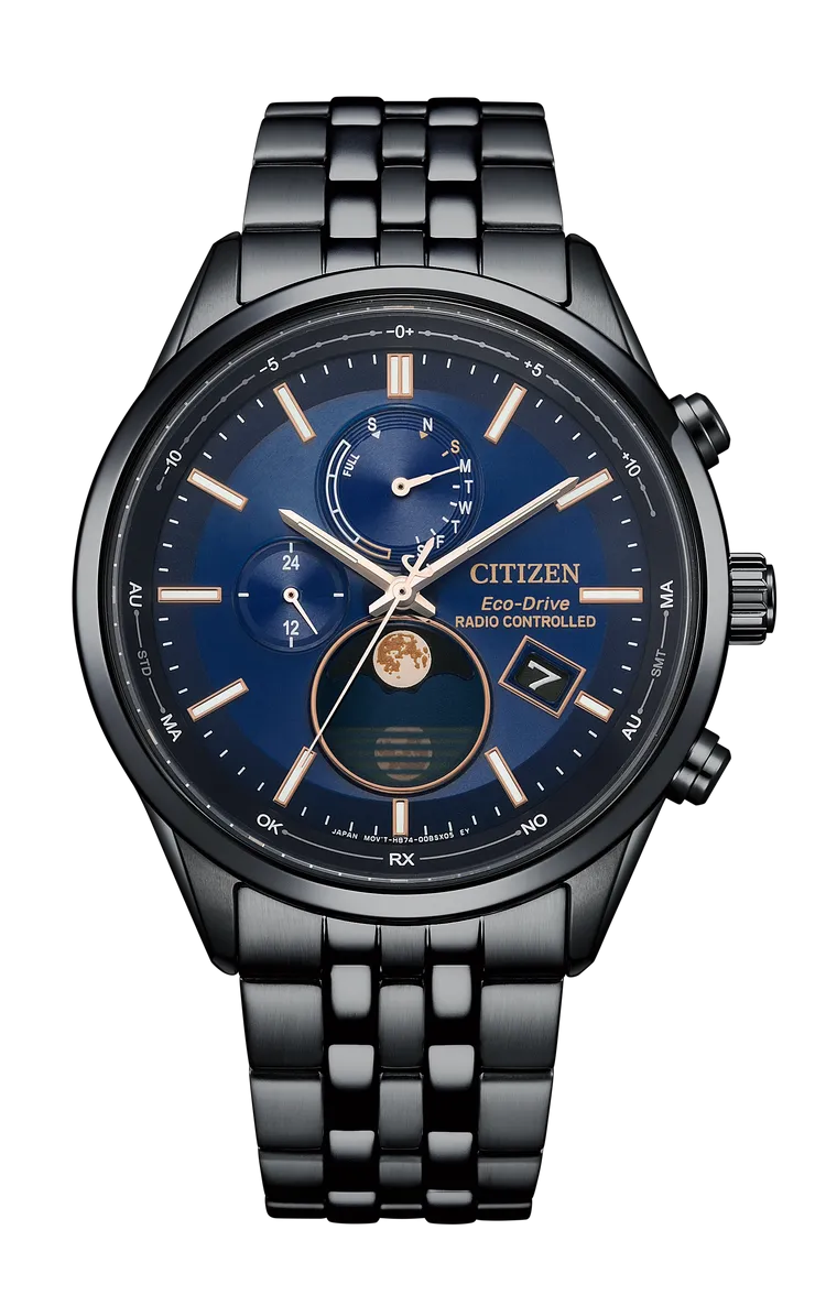 CITIZEN光動能全球電波月相錶BY1035-56L腕錶，2萬5800元。品牌提供