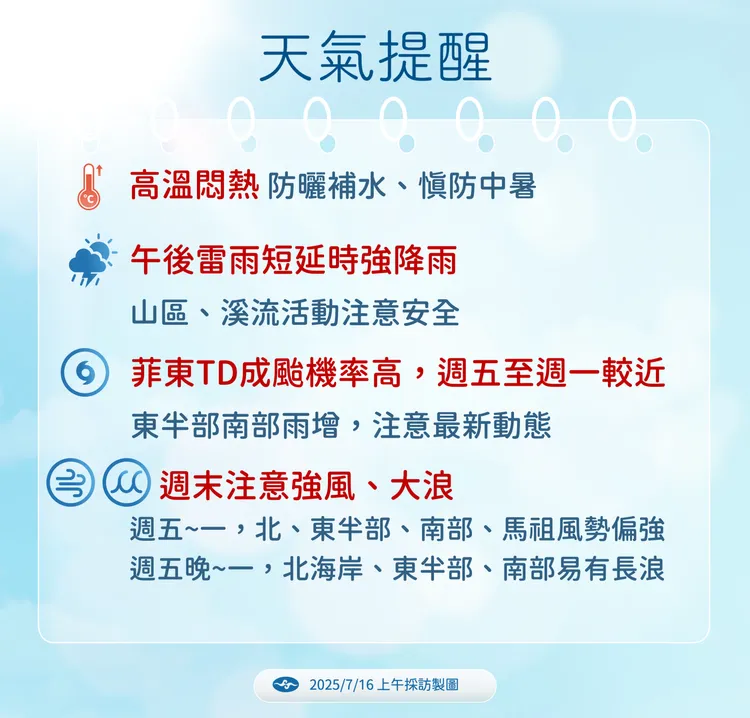 天氣提醒。氣象署提供