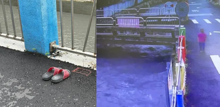 陳姓婦人今晨外出，行經八堡二圳時突然落水。合成照、民眾提供